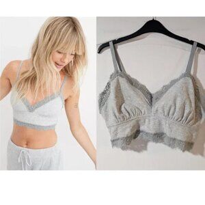 NEW Aerie | Ribbed Eyelash Lace Trim Longline Bralette in Medium Heather Grey